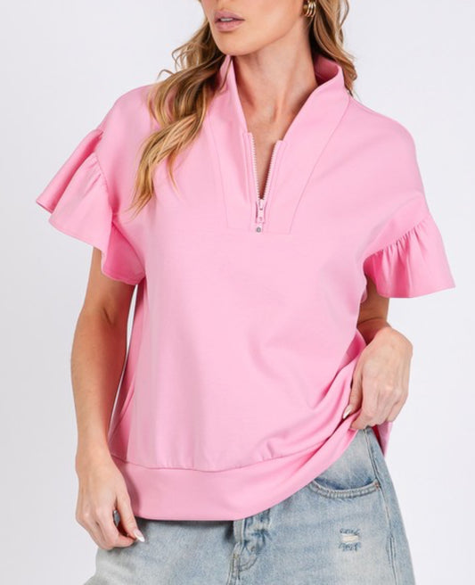 Ruffle Sleeve 1/2 Zip